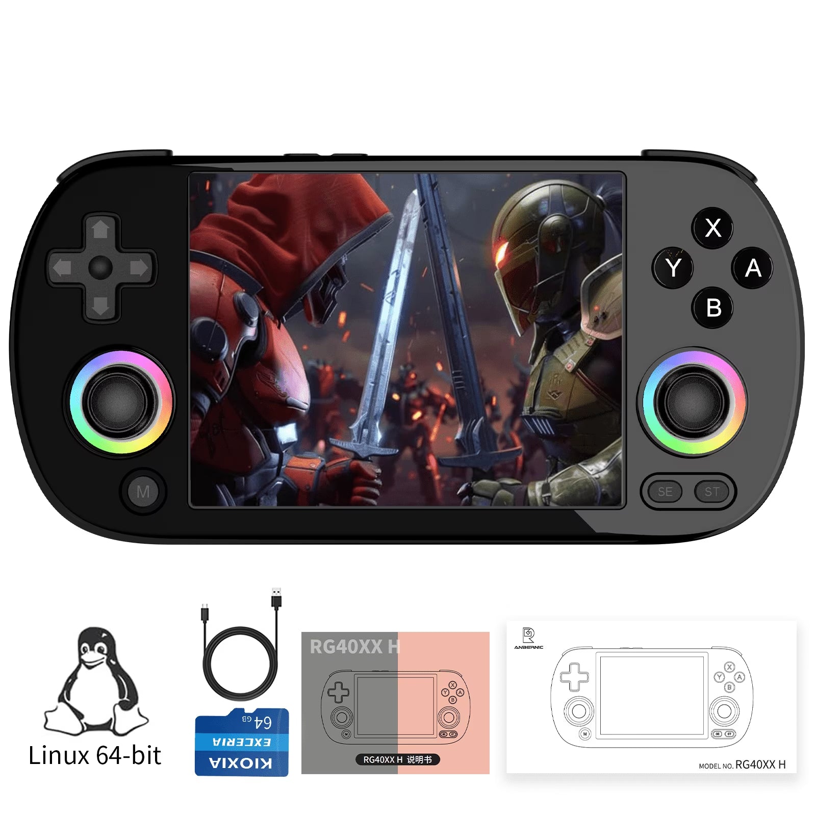 RG40XX H Handheld Game Consoles,4 Inch Ips,Linux 64,Wifi Bluetooth HD and TV Output Black